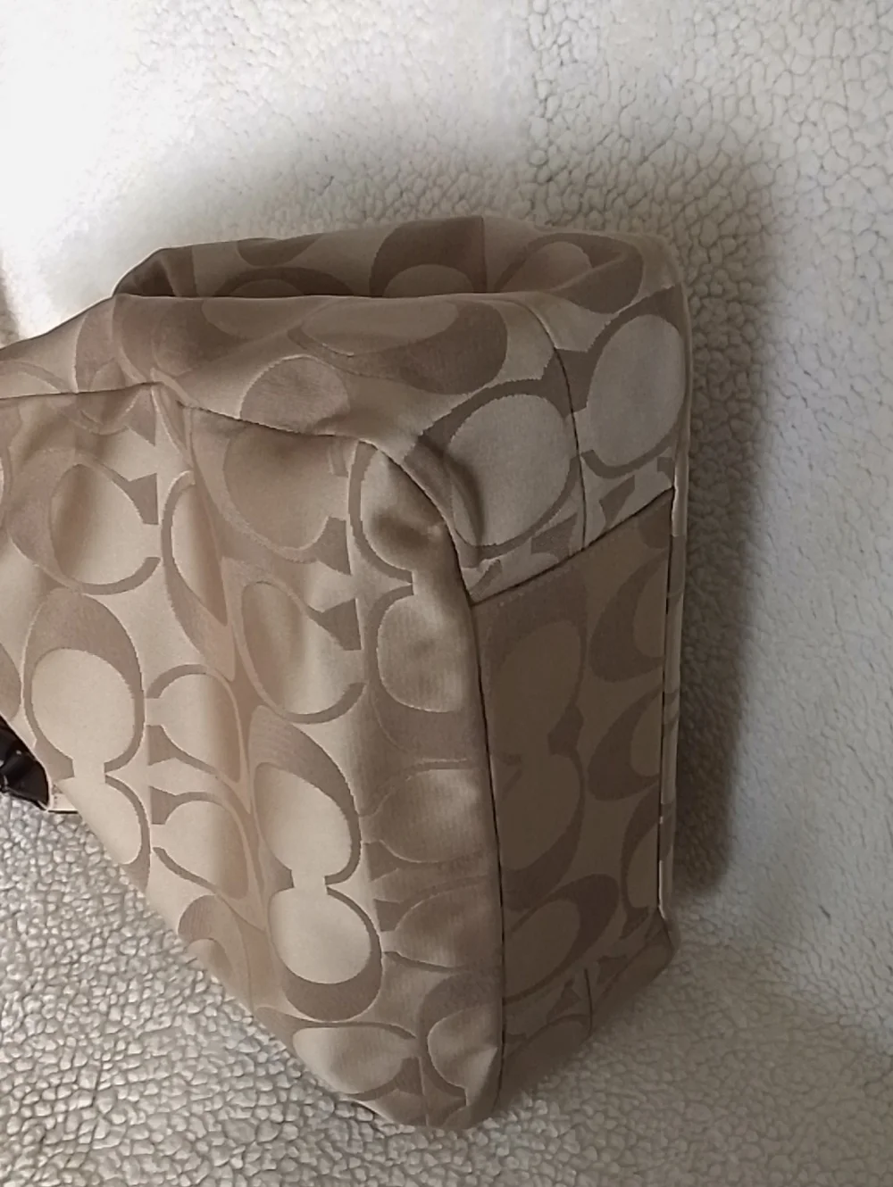 Coach Campbell Signature Logo Canvas Shoulder Bag with Dark Brown Trim
